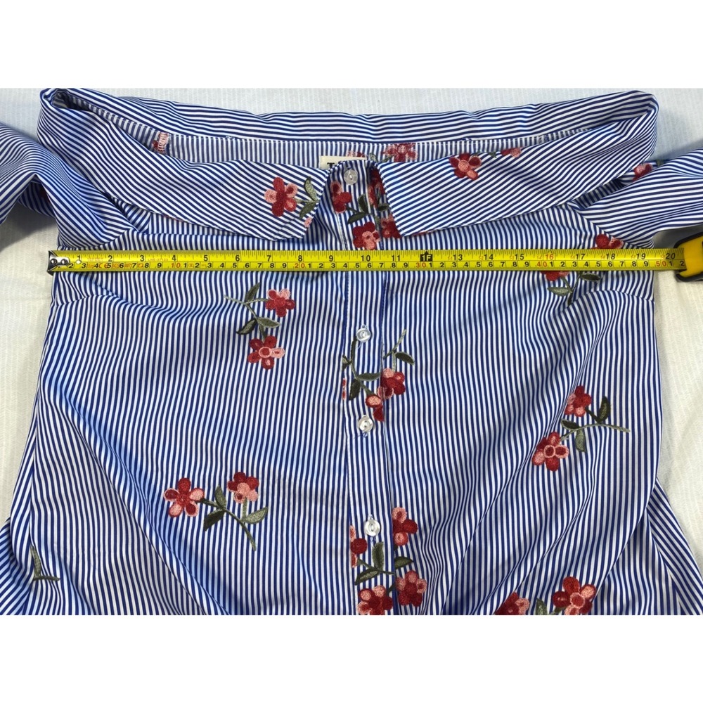 Haute Project LA Blue Stripe Floral Embroidered Tie Front Off Shoulder Top M - Picture 5 of 16